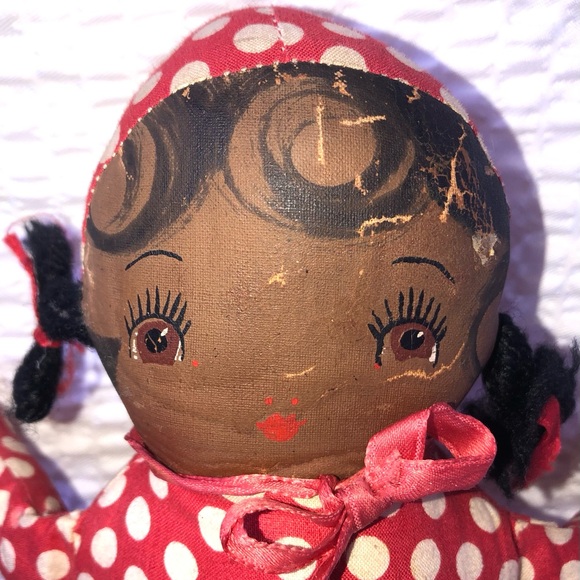 VINTAGE TOPSY TURVY Rag,Oil Cloth Faces 9.5” in. Handmade With Yarn Hair. - Picture 3 of 8